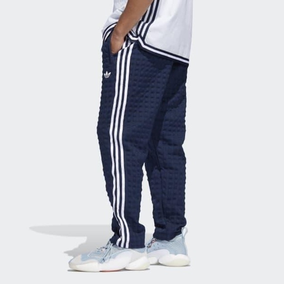 SOLD NEW w tag ADIDAS MED Banyan seersucker 3 stripe checker trackpant navy blue - Picture 6 of 12